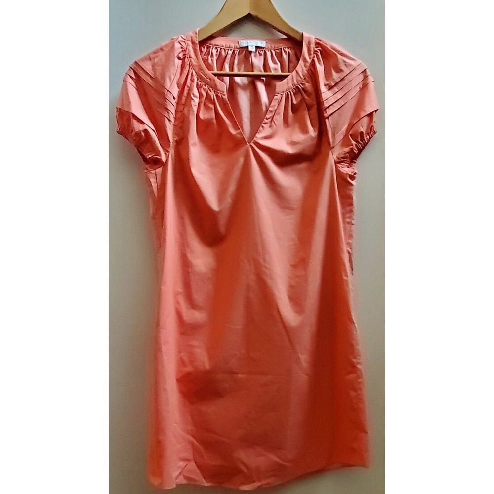 Anna Cate Dress XS Short in Canteloupe Peach Short Sleeve Puff Cap Pleat